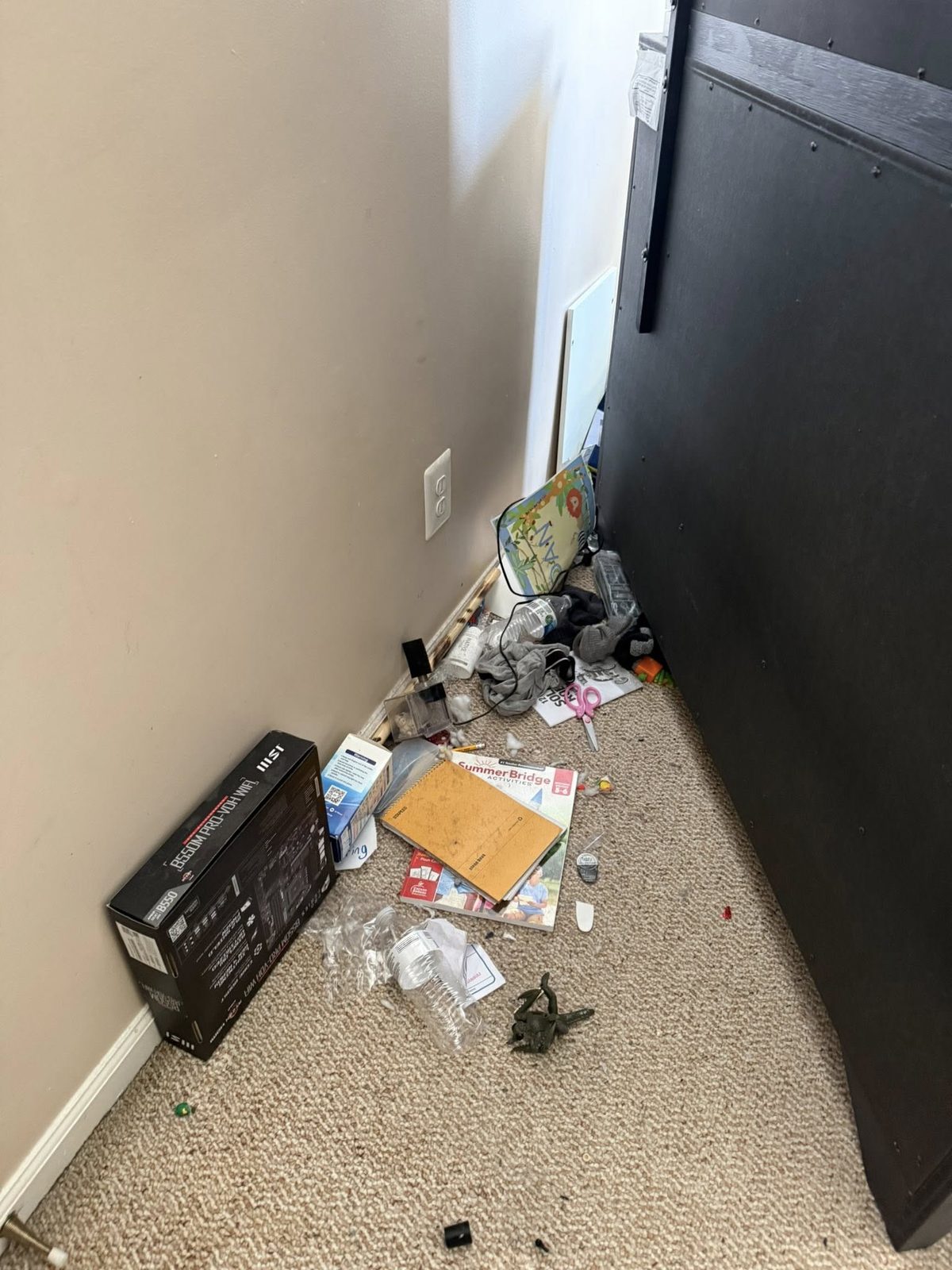 Bedroom corner cleanup before